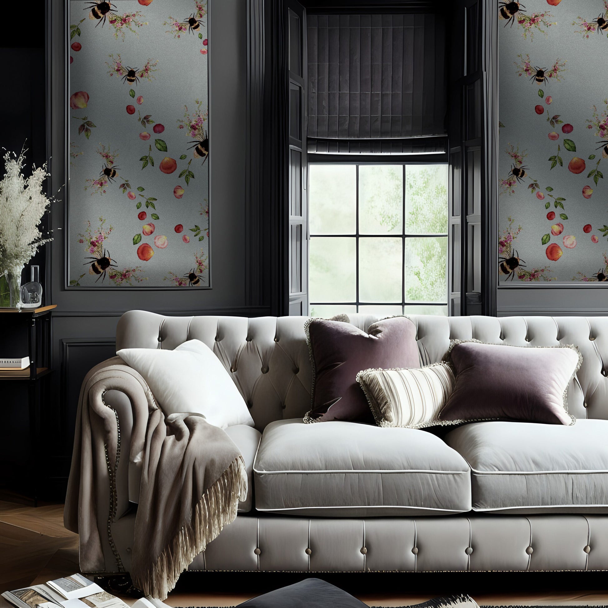 Bee Bloom Wallpaper - Choose a colour - Silver image