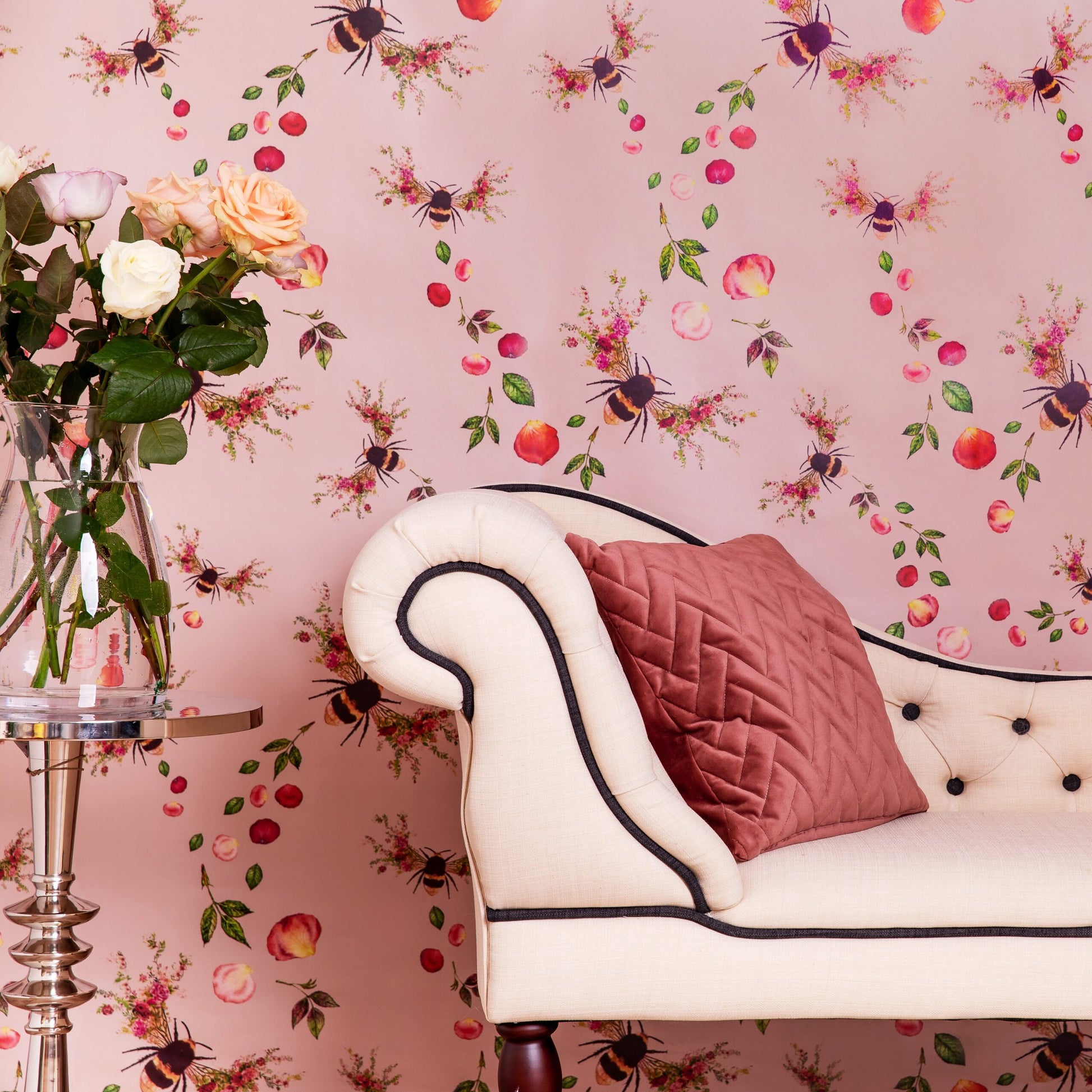 Bee Bloom Wallpaper Sample - Choose a sample colour - Dusky Pink image