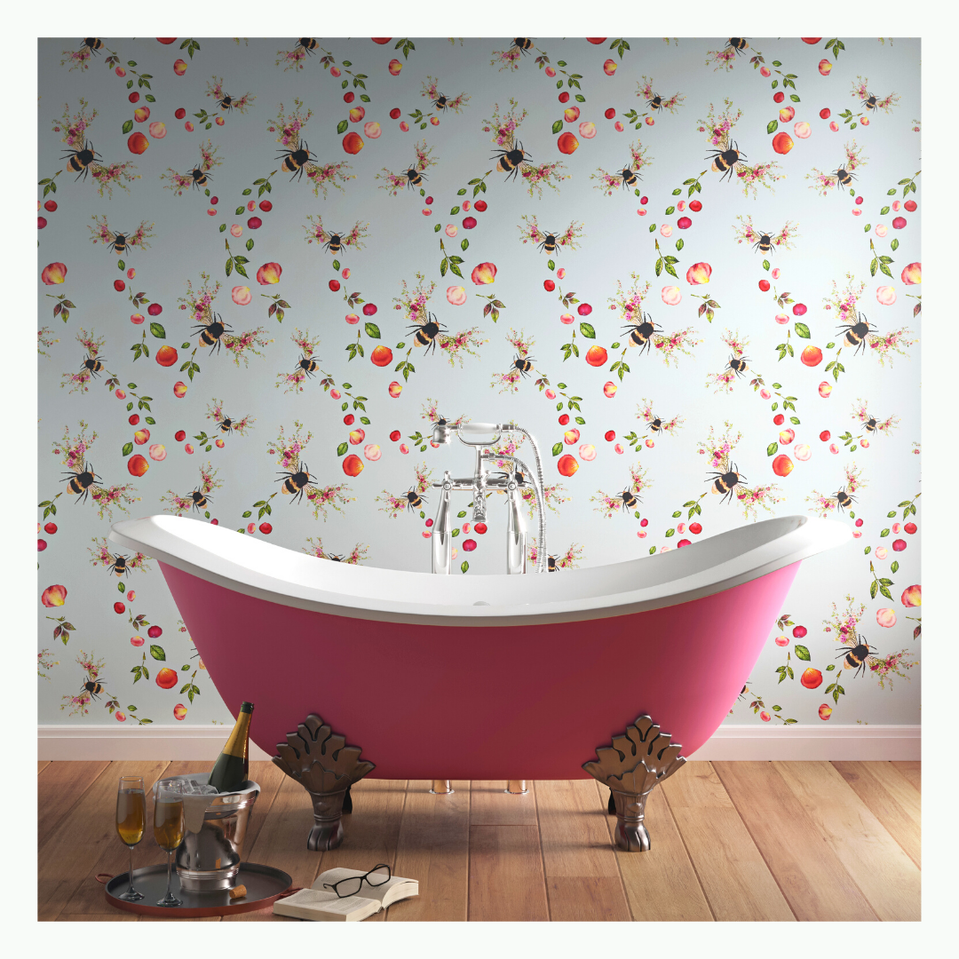 Bee Bloom Wallpaper - Choose a colour - Limited Edition Duck Egg image