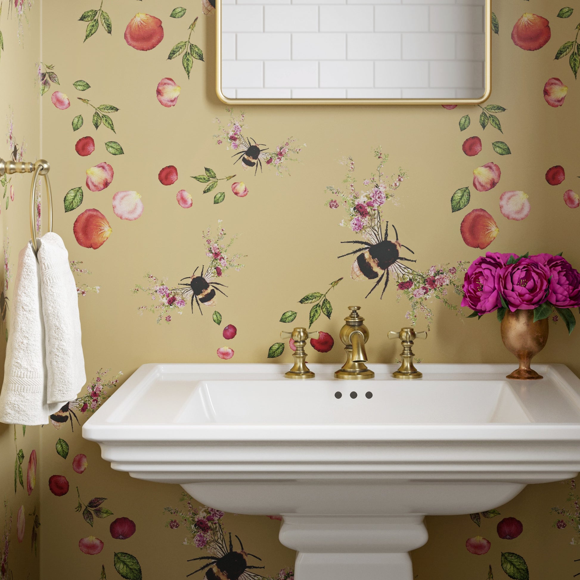 Bee Bloom Wallpaper - Choose a colour - Limited Edition Gold image
